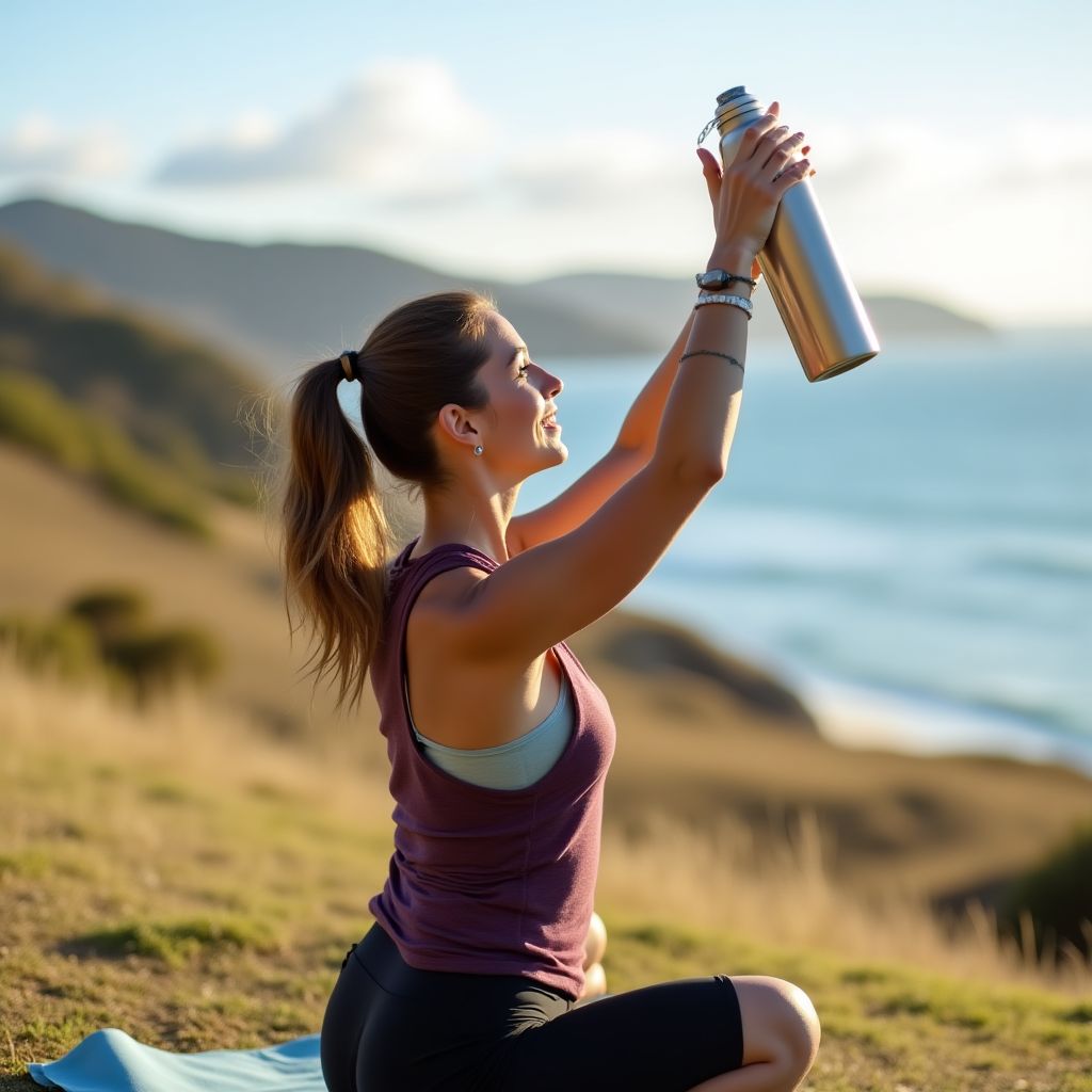 Emma using CloudSip bottle during yoga
